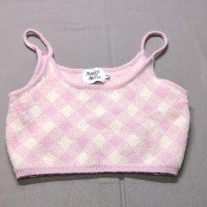 Princess Polly Pink Argyle Knit Crop Top Cami Fuzzy Sweater Tank Womens ML
